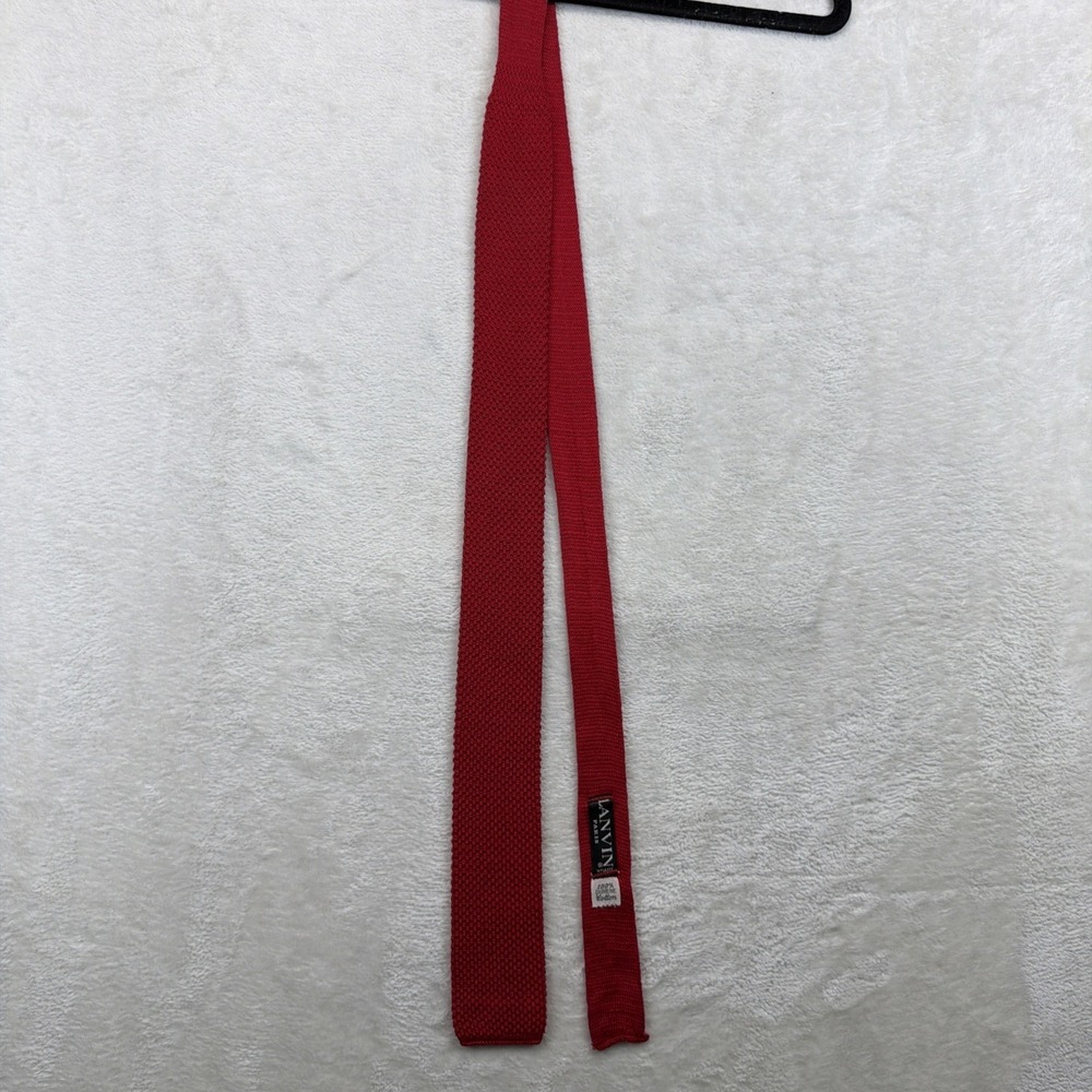 Lanvin Red Knit Tie Square End Vintage Retro Mens Necktie